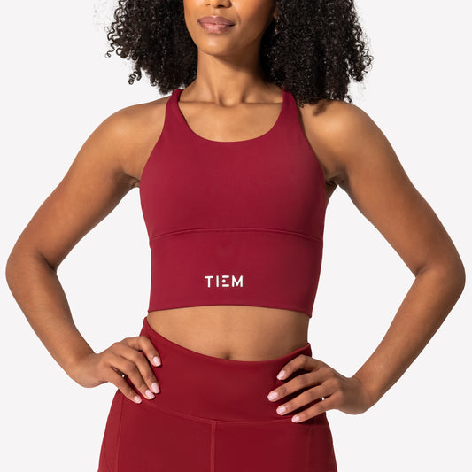 Strappy Sports Bra - Merlot/White