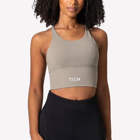 Strappy Sports Bra - Taupe/White