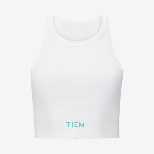 Racerback Sports Bra - White/Sea Glass